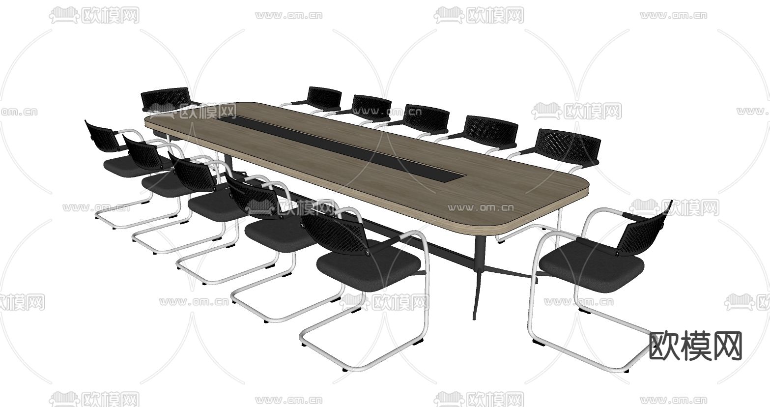 北欧实木会议桌椅su模型下载（渲染图2）