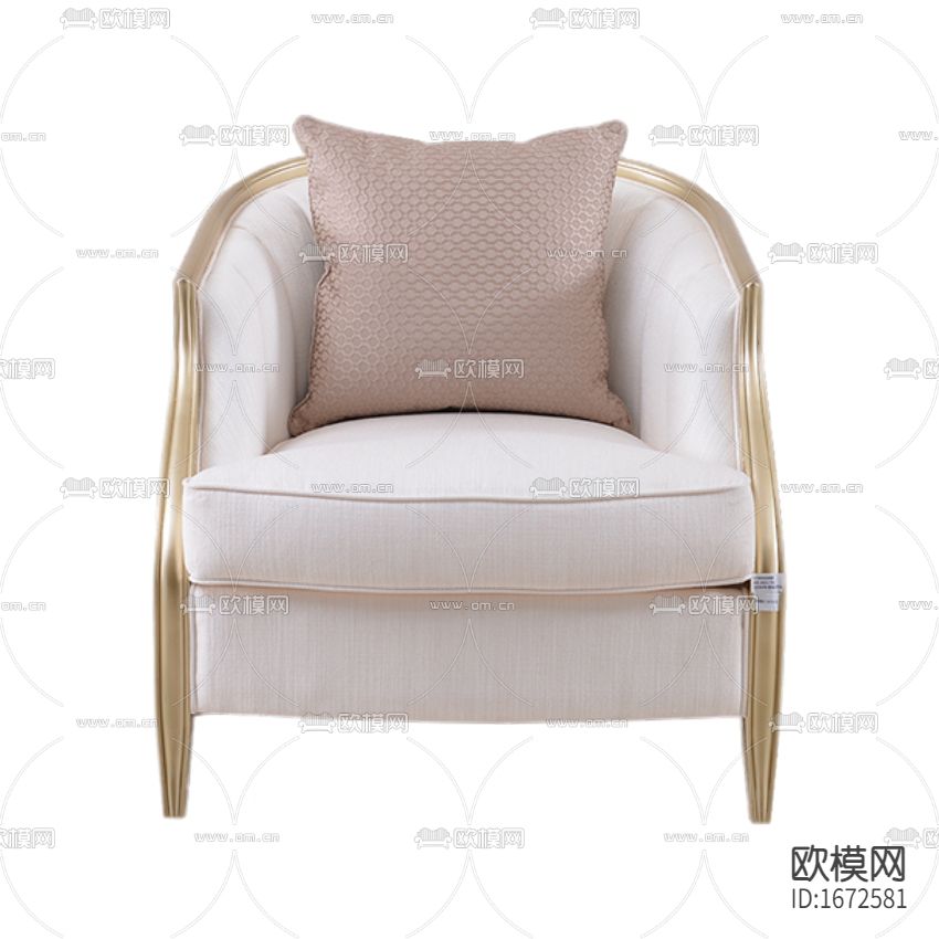 简欧轻奢描金实木布艺单人沙发下载