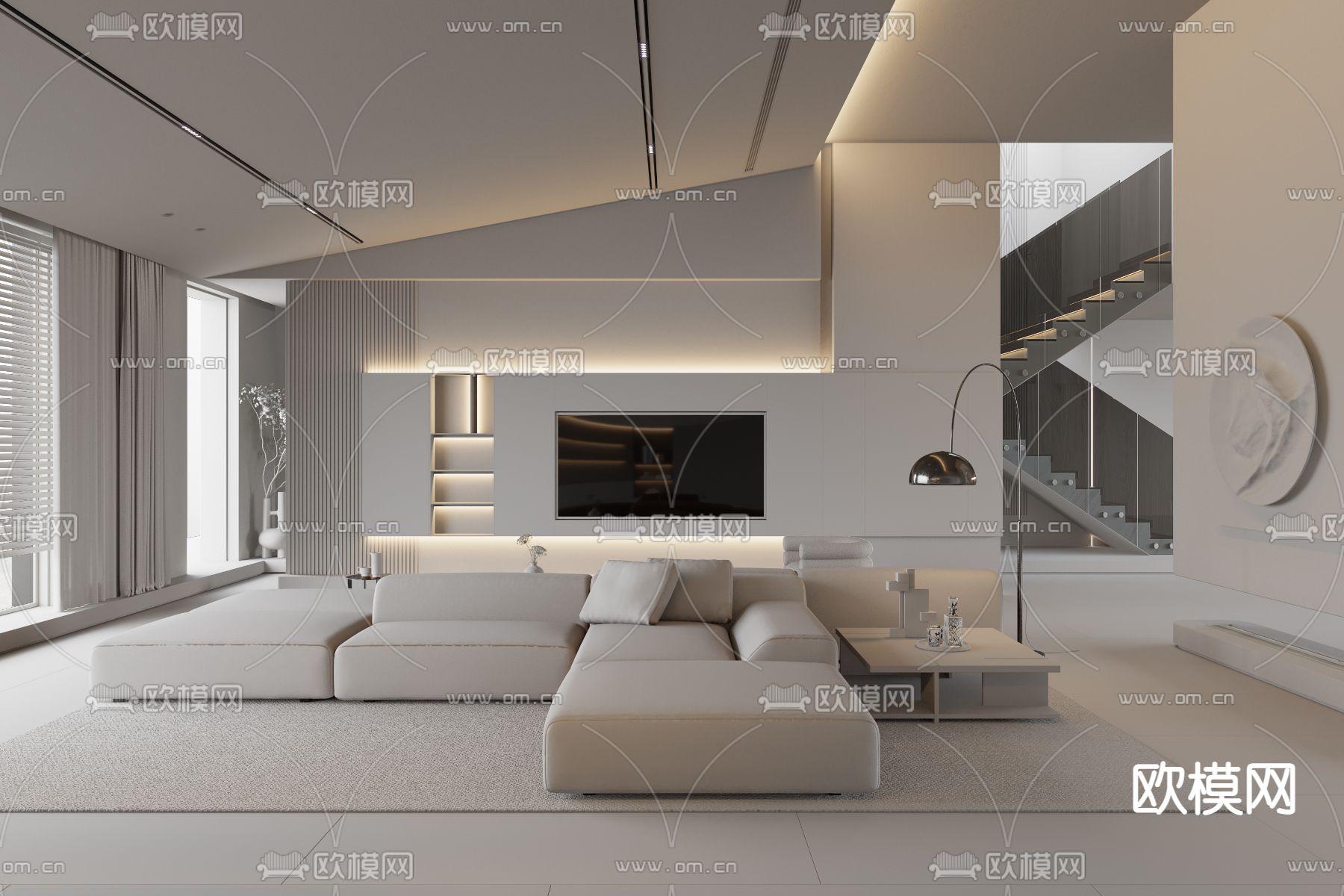 现代复式客厅3d模型