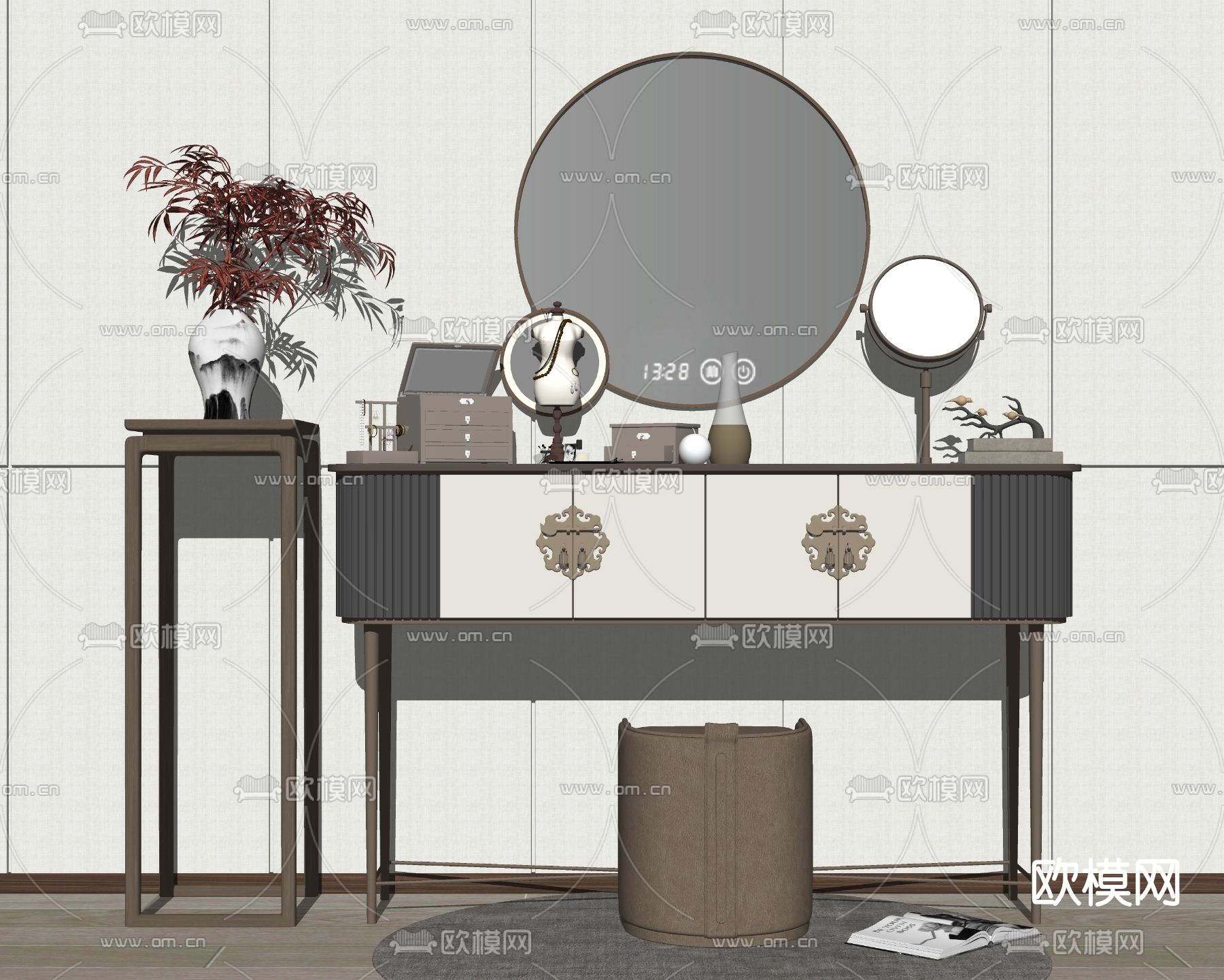 新中式轻奢梳妆台su模型下载