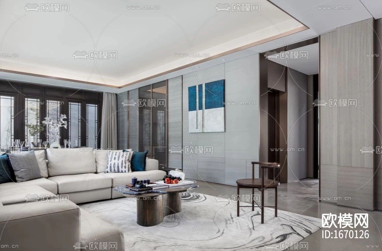 新中式别墅cad施工图下载（渲染图2）