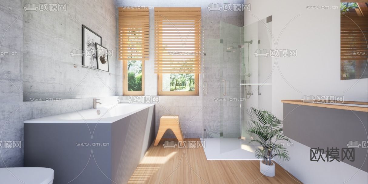 工业风浴室卫生间免费3d模型下载
