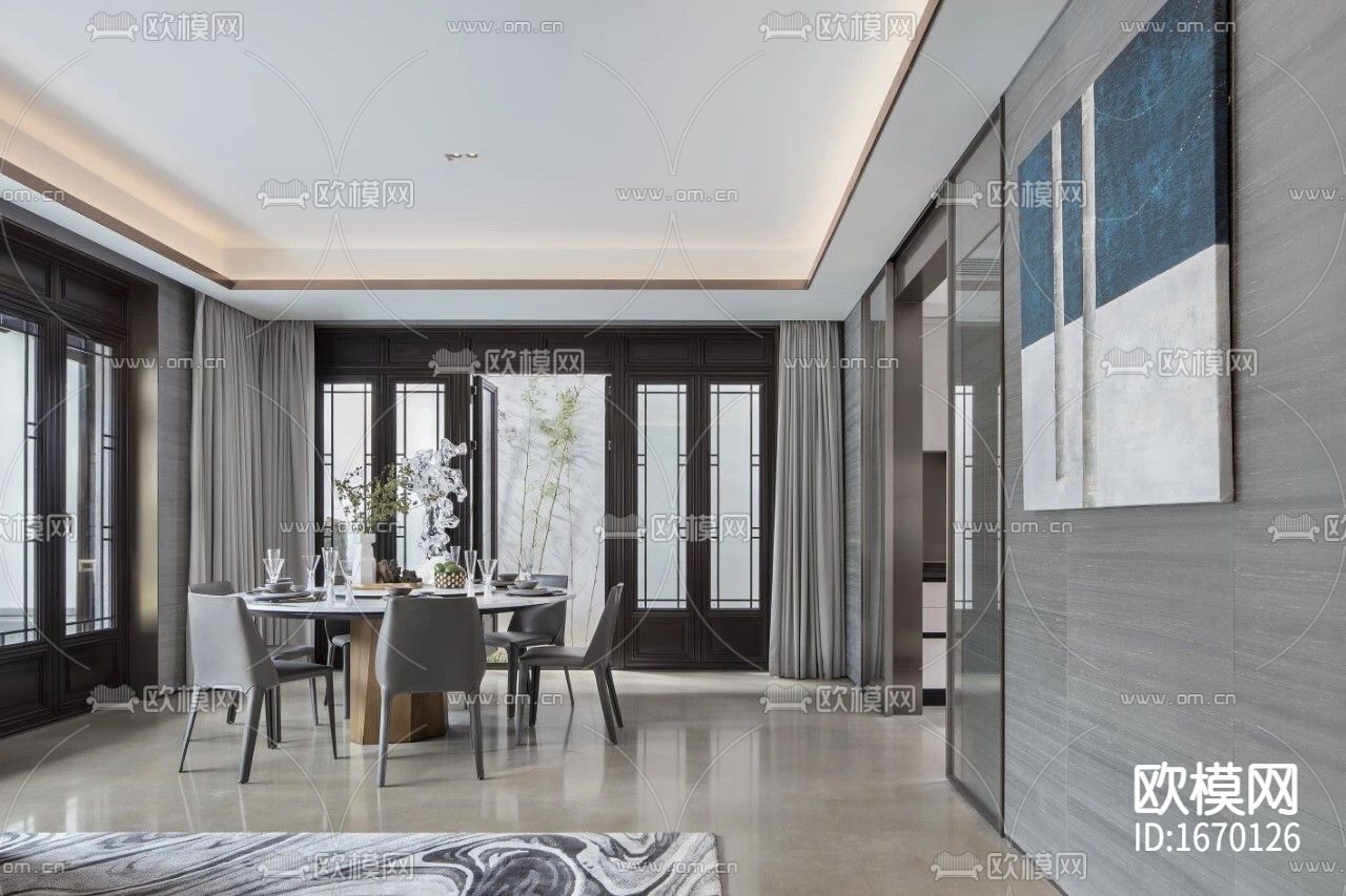 新中式别墅cad施工图下载（渲染图8）