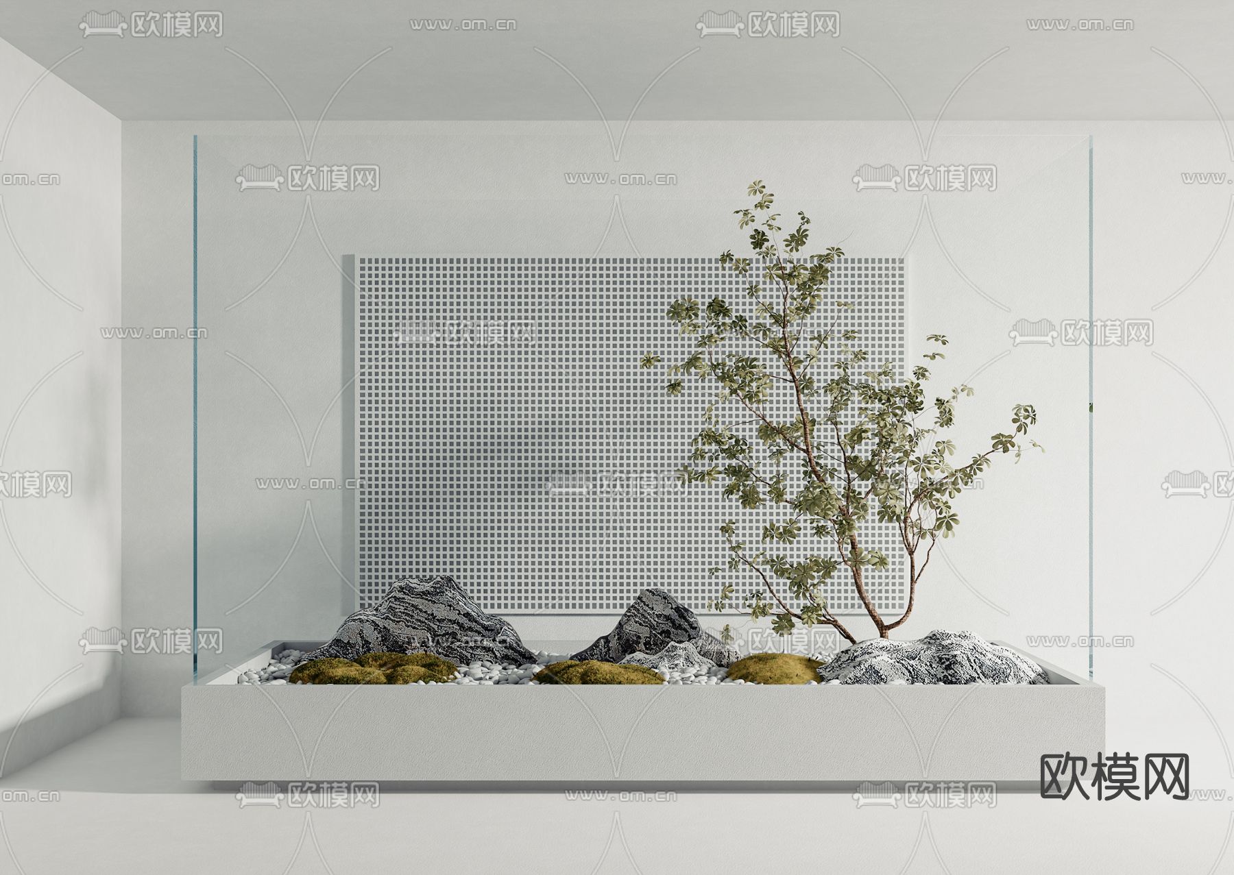 新中式树枝山石景观小品3d模型下载