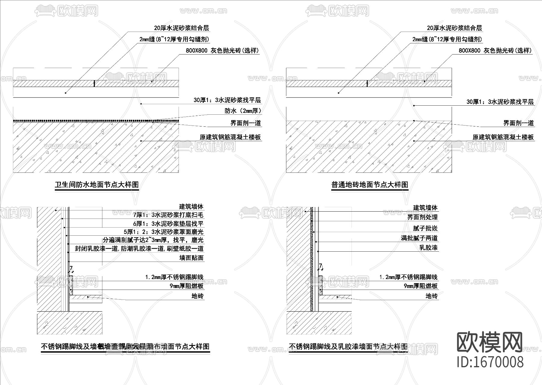 金属踢脚线cad节点大样图下载（渲染图1）