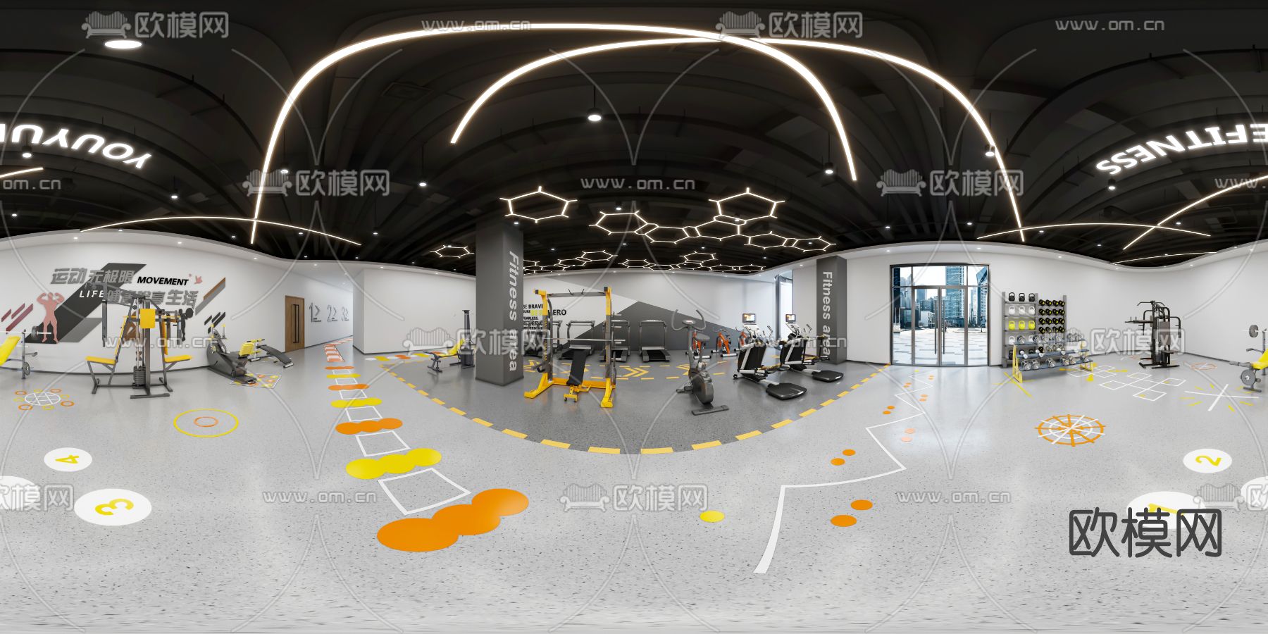 工业风健身房vr全景3d模型