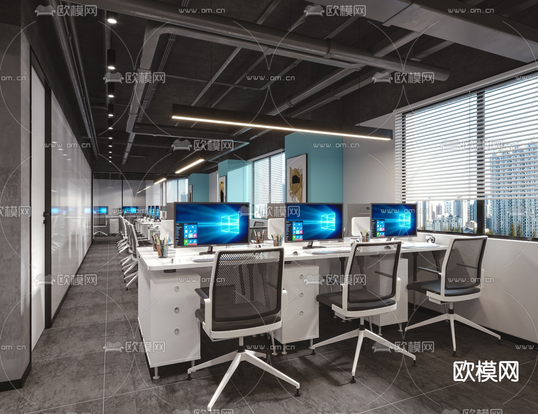 工业风办公区3d模型