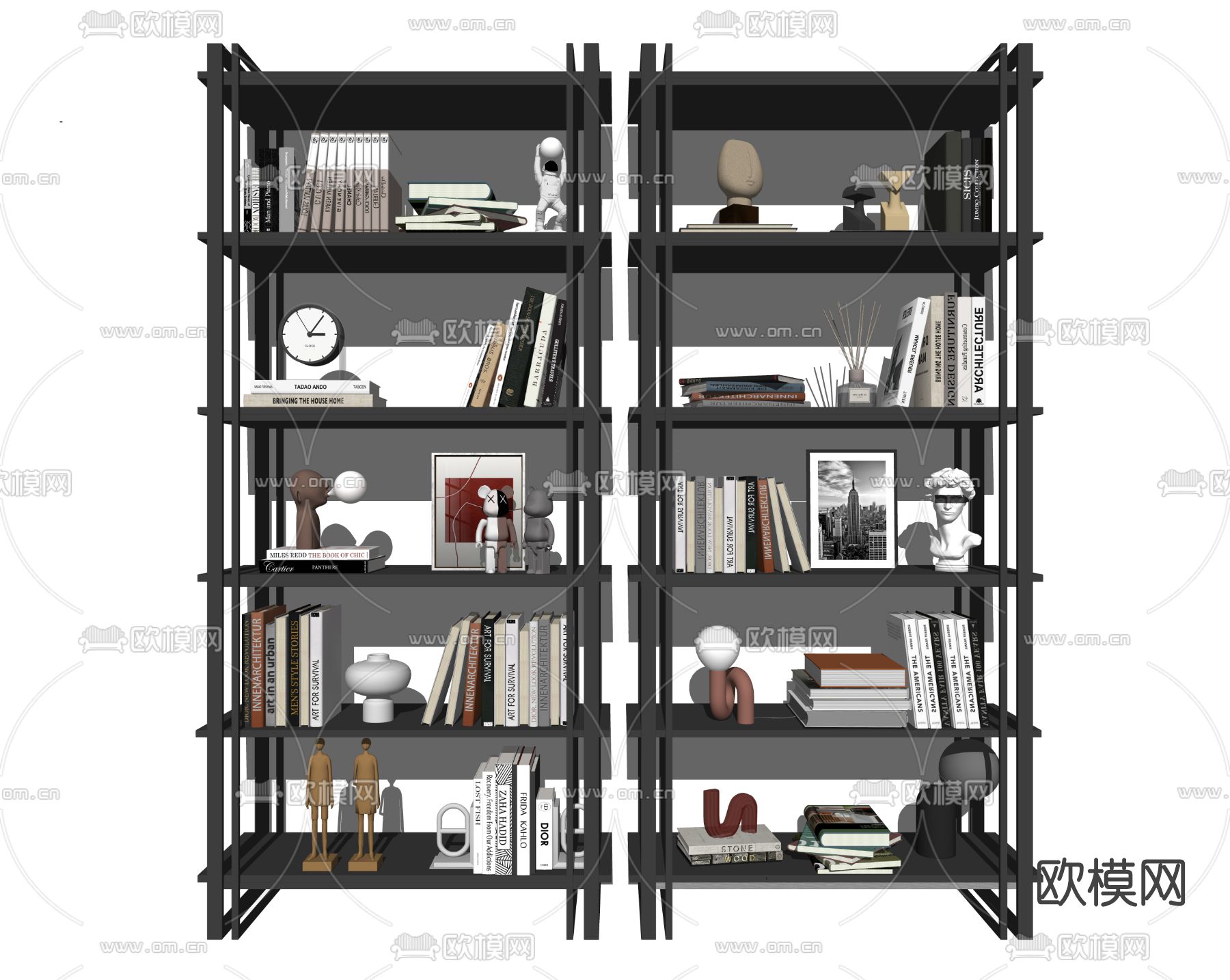 现代铁艺书架su模型下载