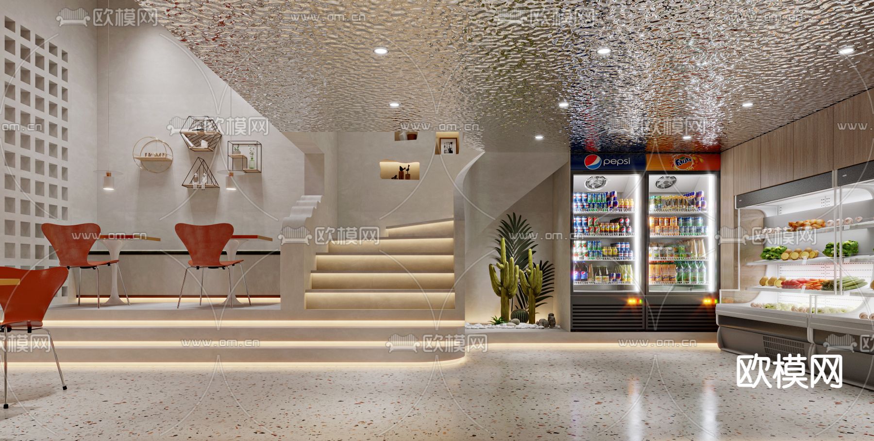 侘寂风麻辣烫火锅店3d模型下载（渲染图4）