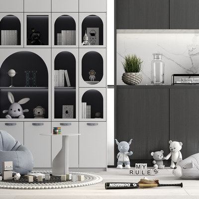  北欧轻奢儿童书柜su模型 