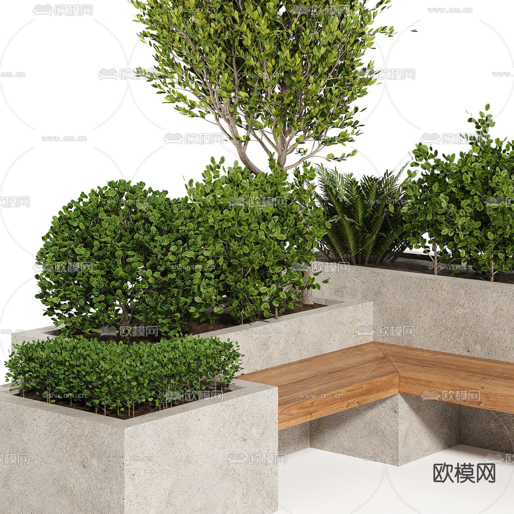 现代户外花坛座椅3d模型下载（渲染图3）