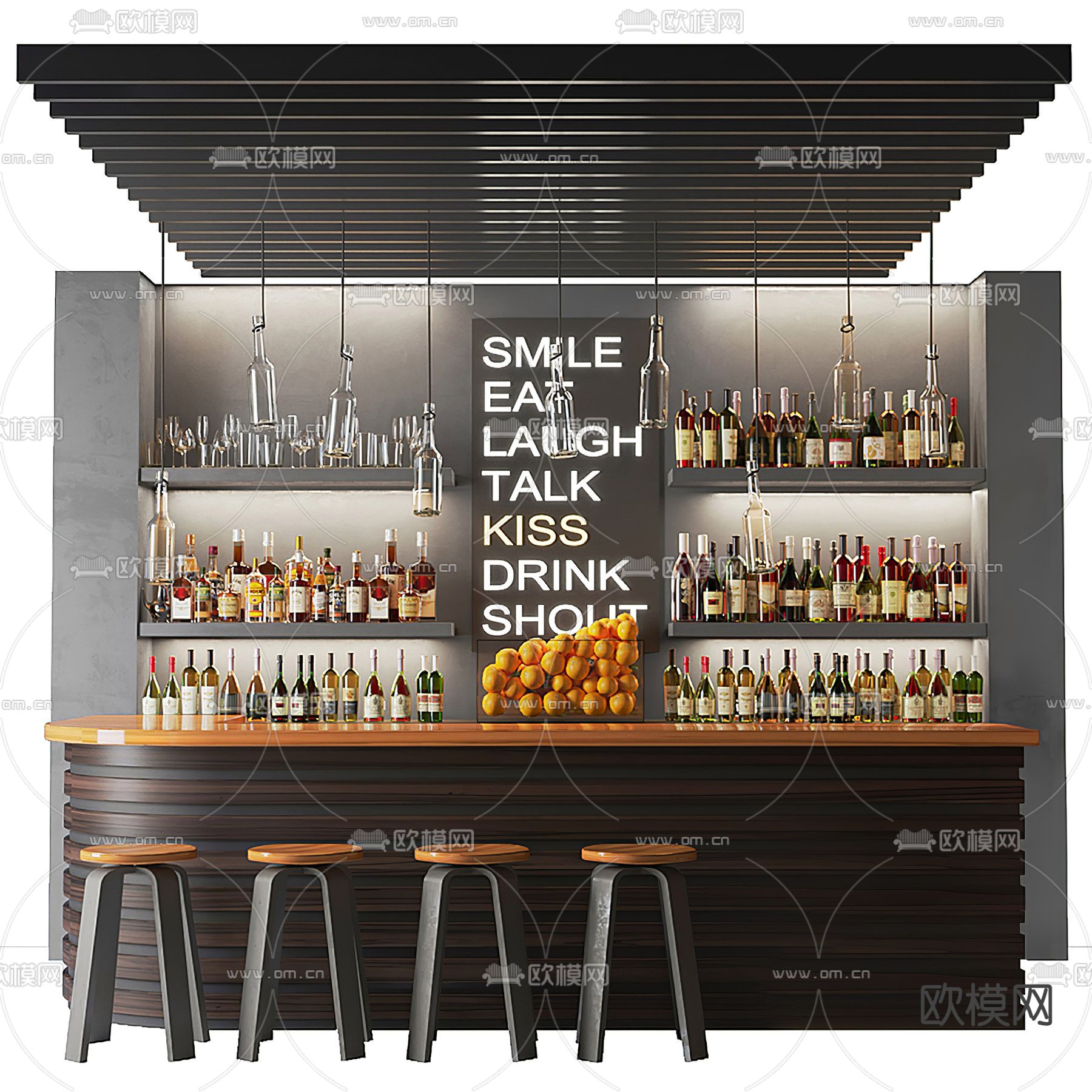 现代酒吧吧台3d模型下载