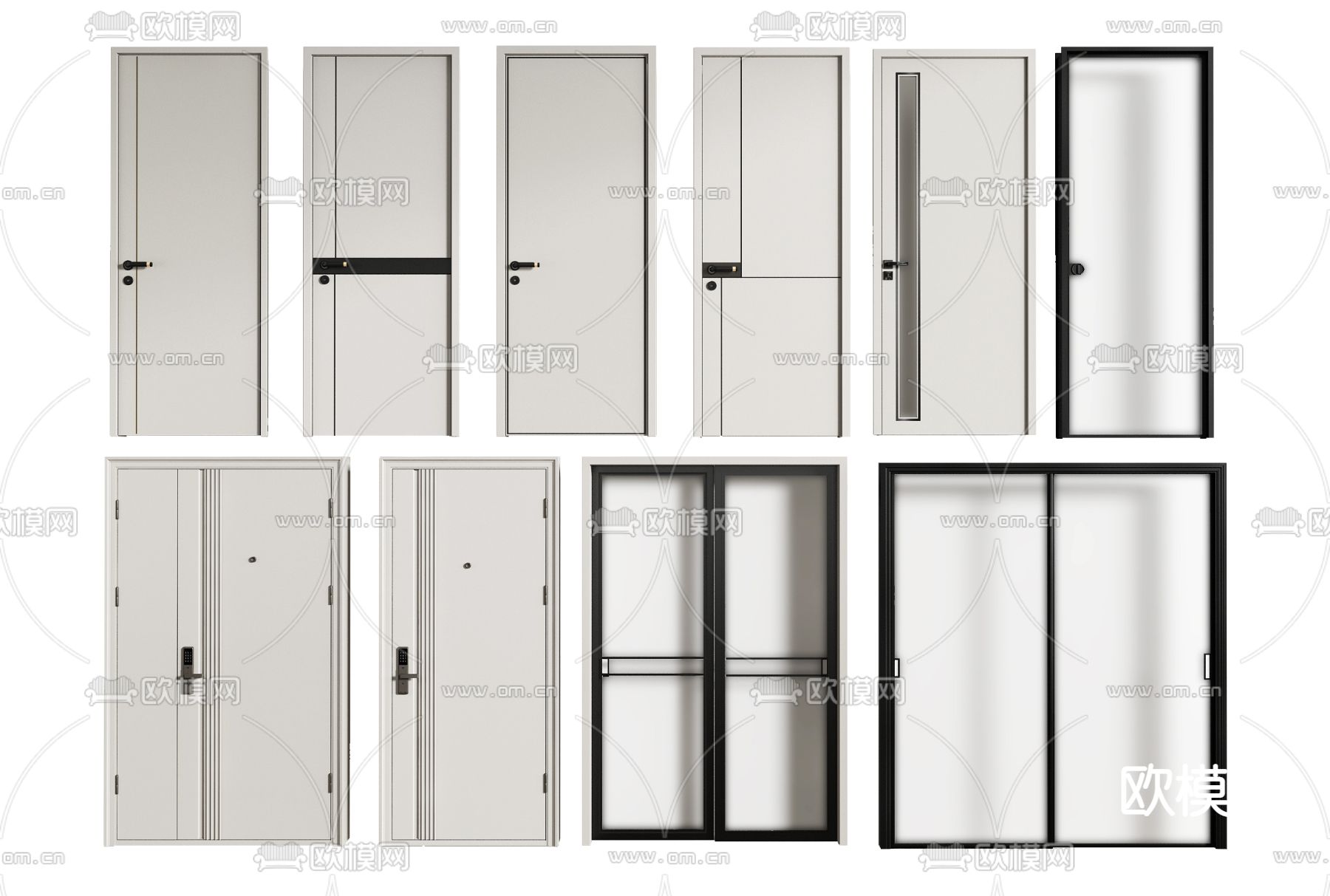 现代实木单开门推拉门3d模型下载