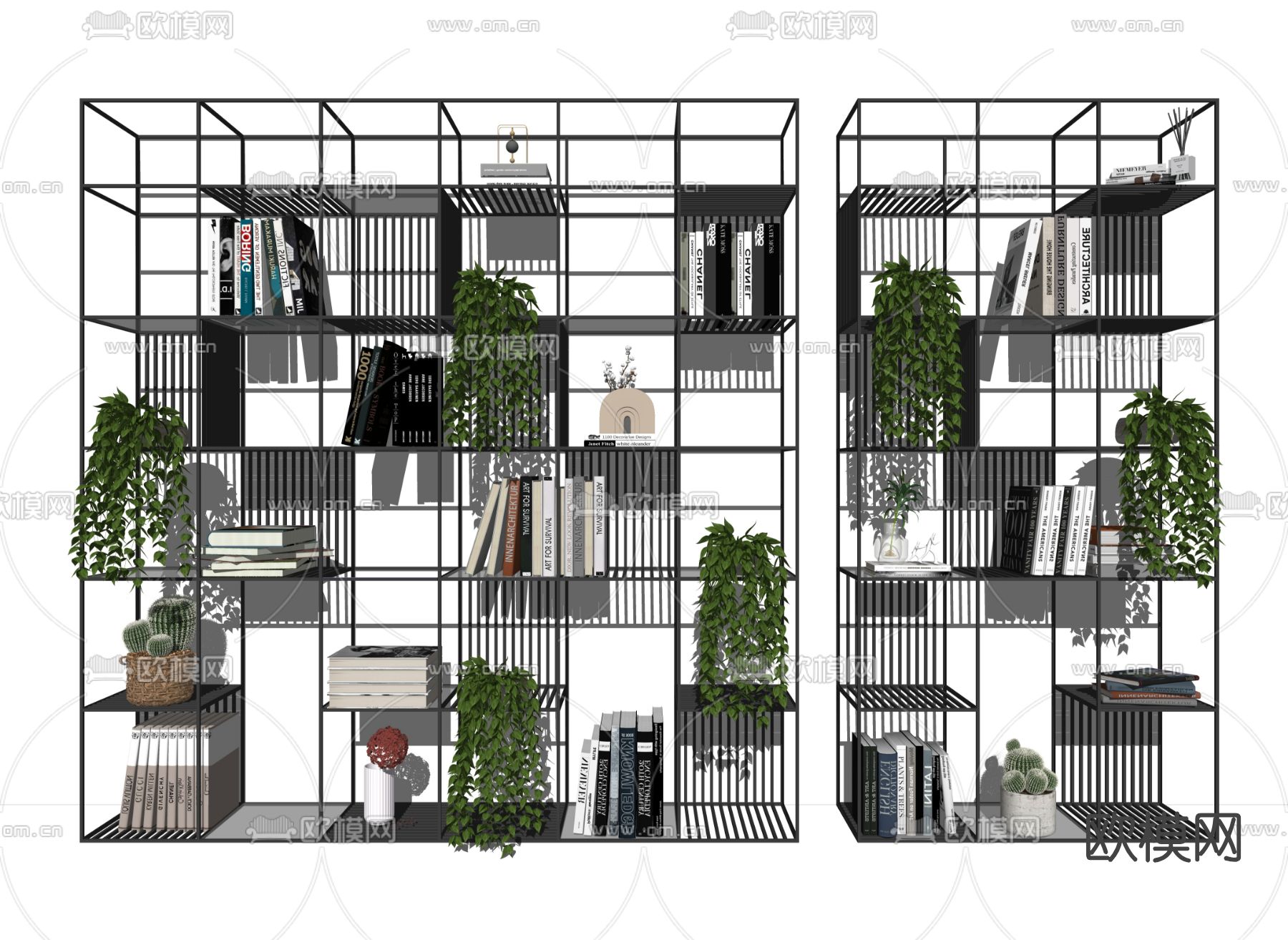 现代铁艺书架su模型下载