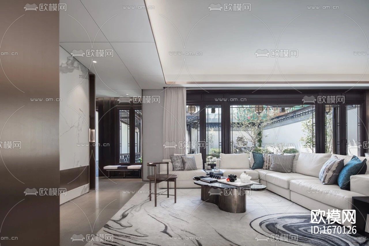 新中式别墅cad施工图下载（渲染图1）