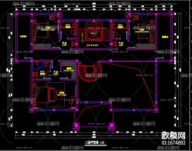 欧式别墅建筑cad结构图下载（渲染图7）