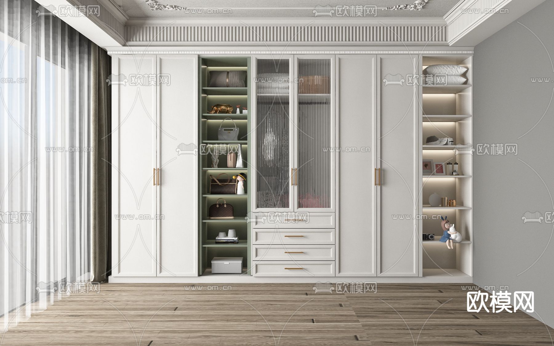 简欧嵌入式衣柜3d模型下载