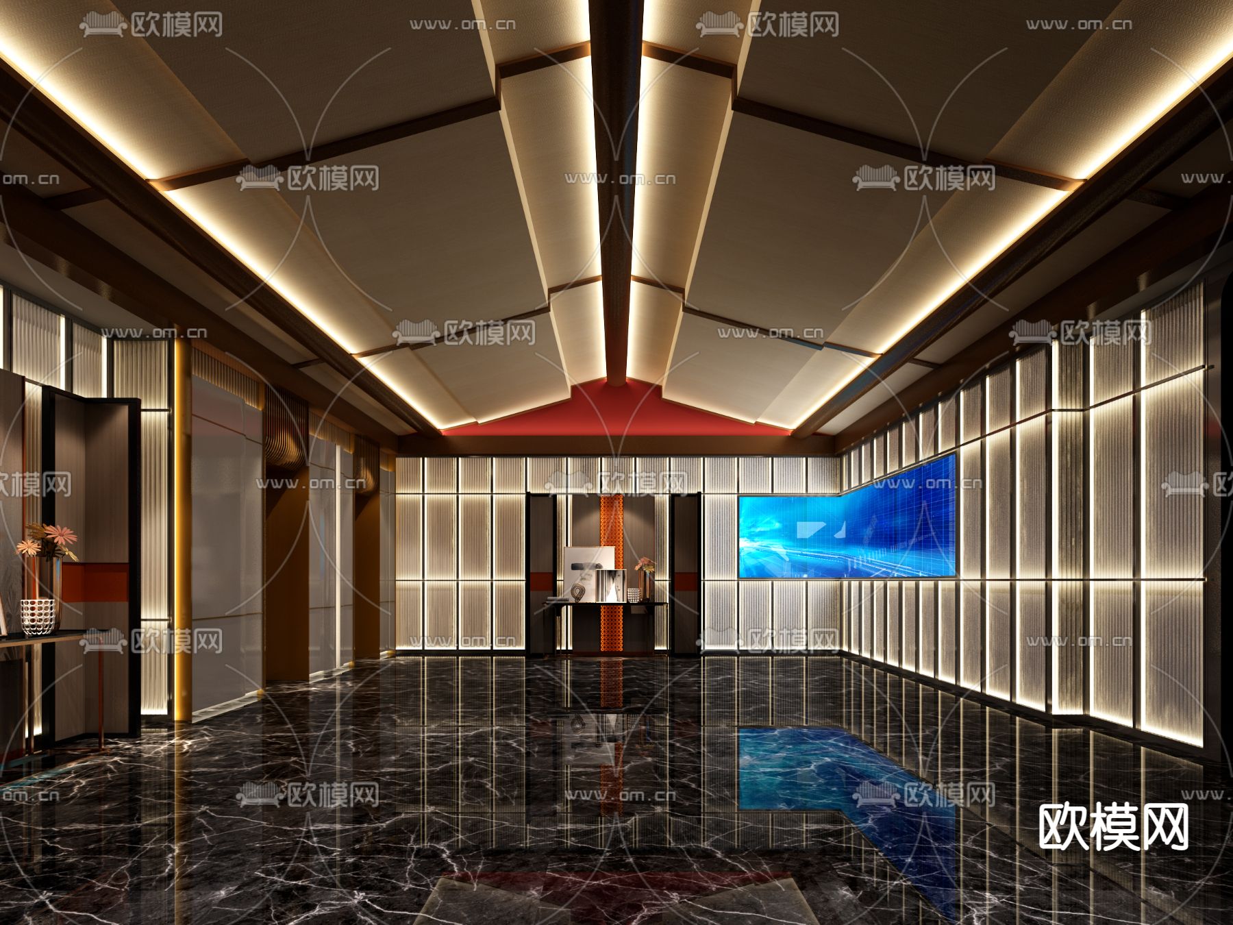 新中式酒店电梯厅3d模型