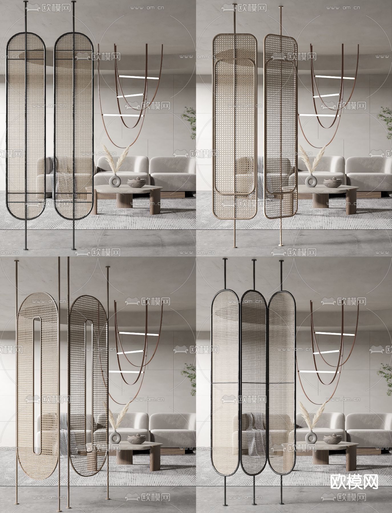 侘寂风藤编隔断3d模型下载（渲染图1）