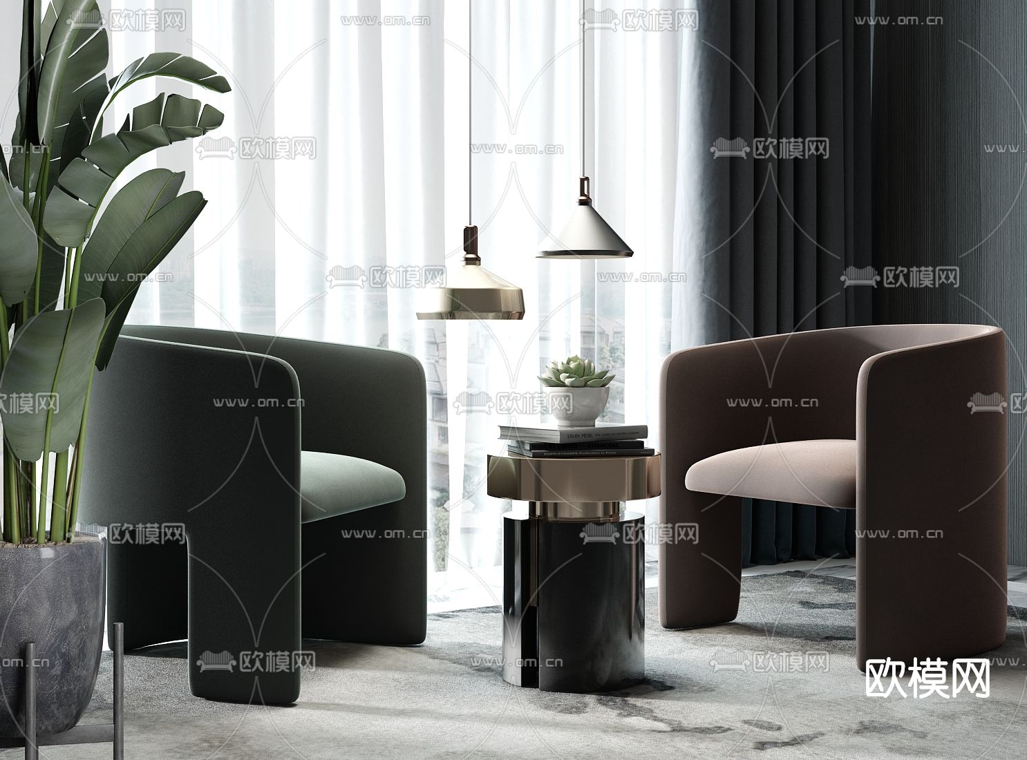 现代布艺休闲沙发su模型下载（渲染图1）