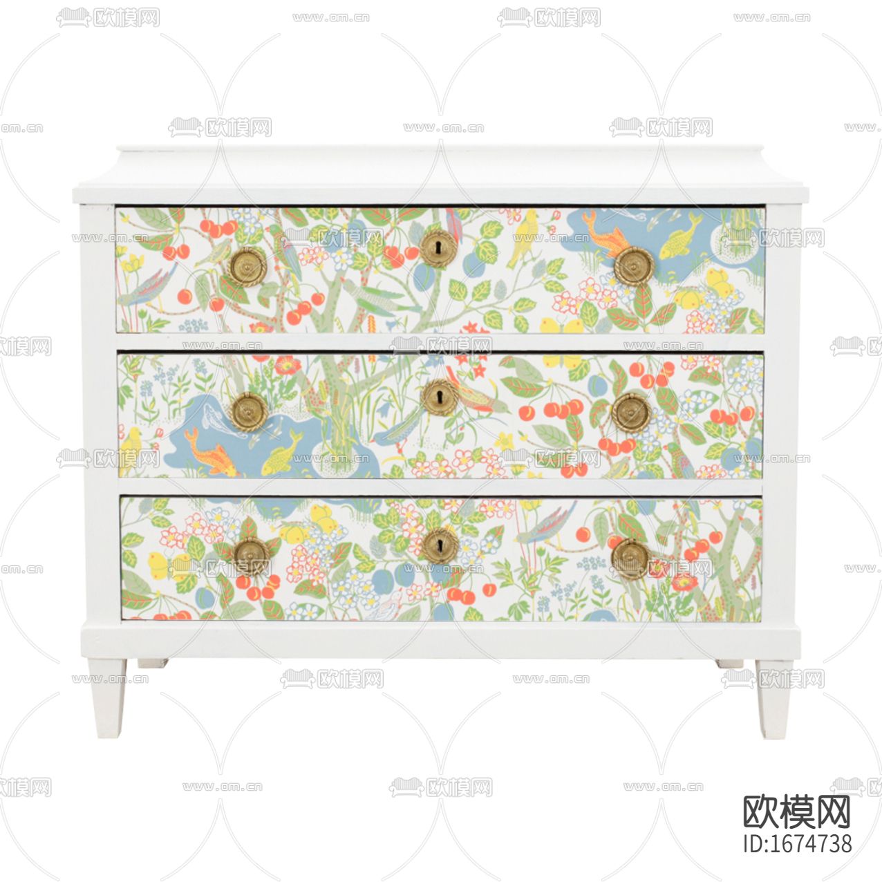 美式乡村白色实木彩绘花艺印花边柜下载