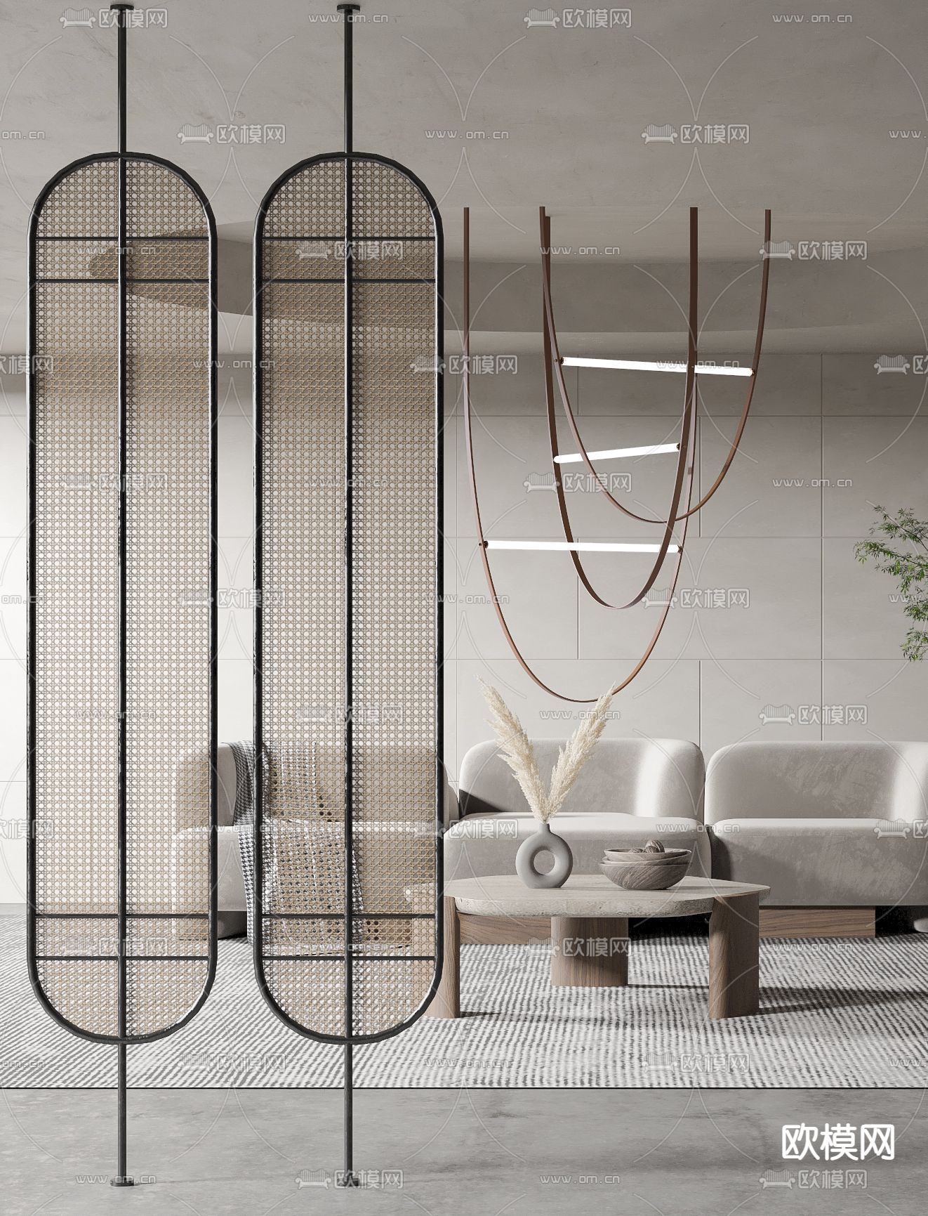 侘寂风藤编隔断3d模型下载（渲染图4）