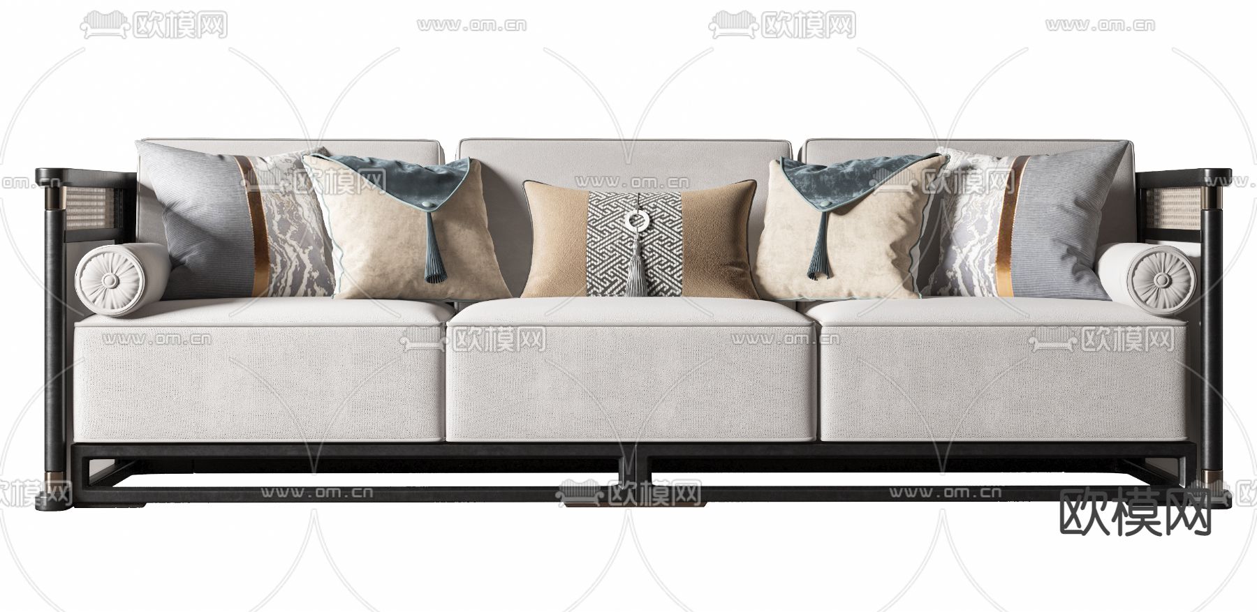 新中式布艺多人沙发3d模型下载（渲染图3）