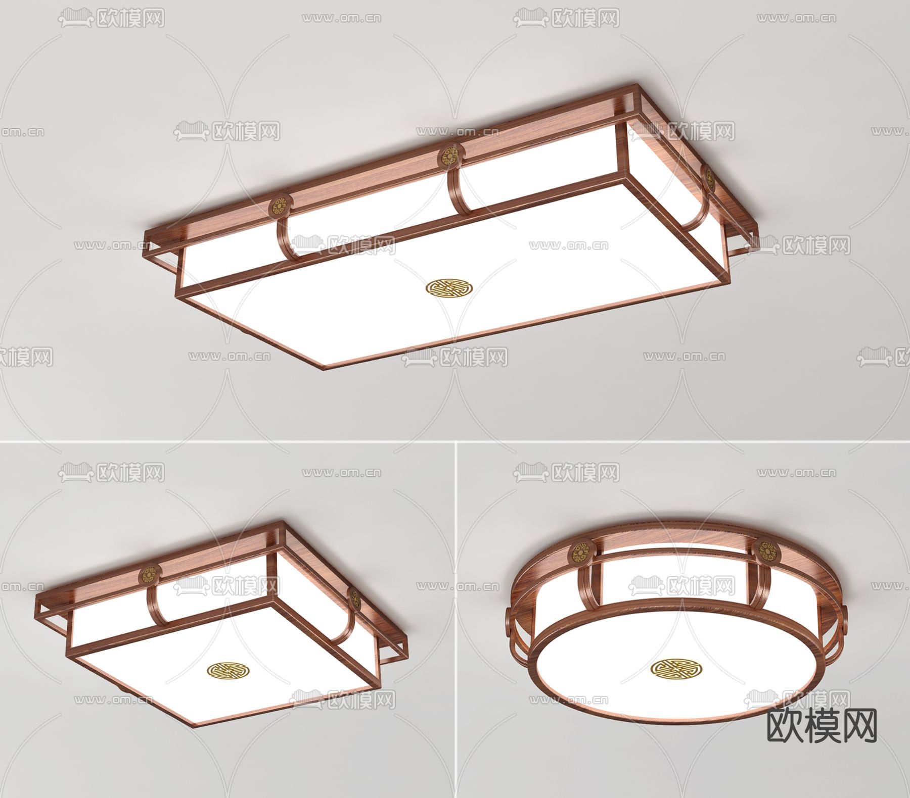 新中式实木吸顶灯3d模型