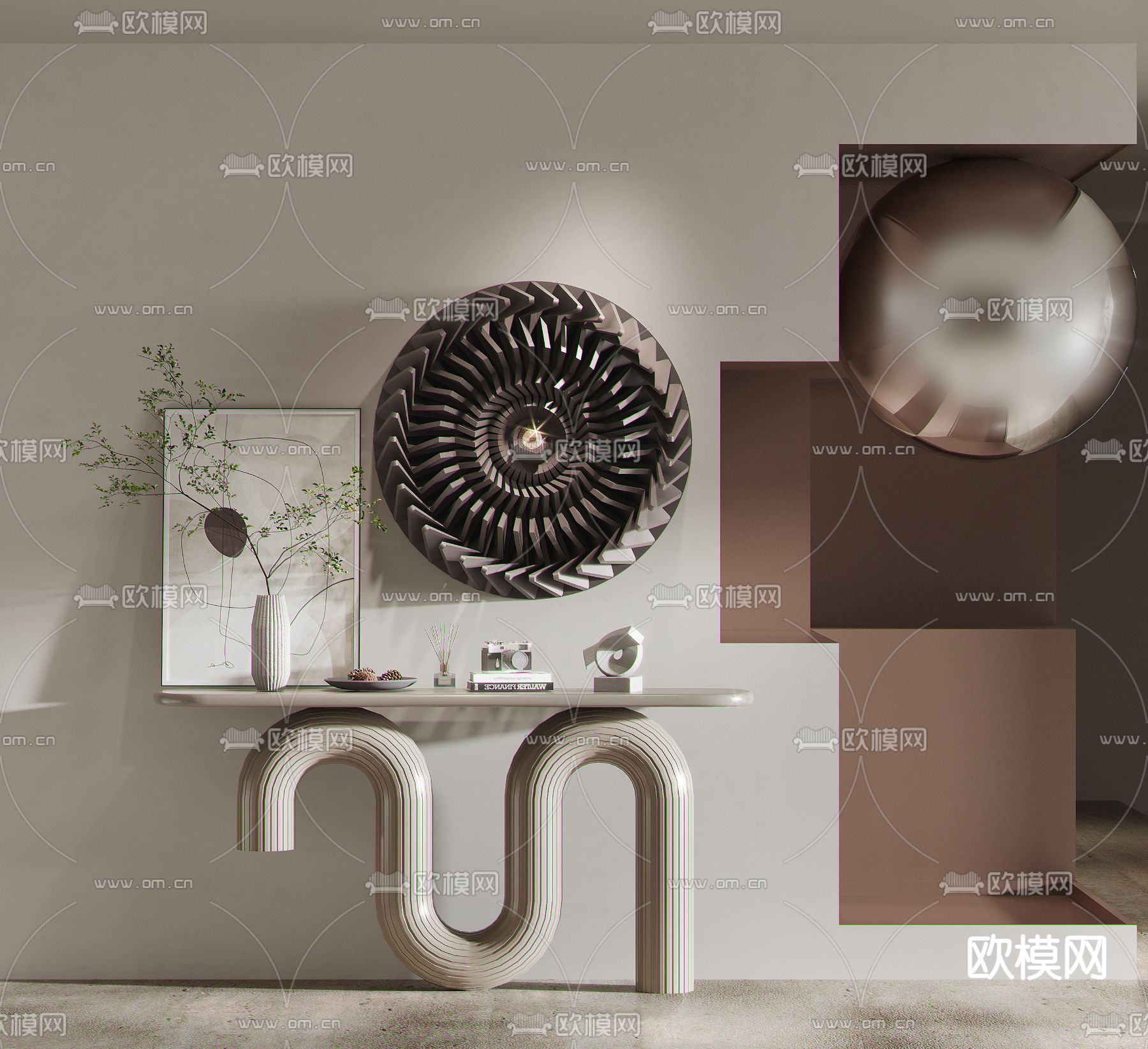 现代端景条案3d模型
