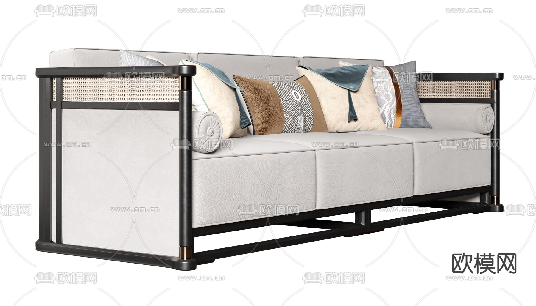 新中式布艺多人沙发3d模型下载（渲染图2）