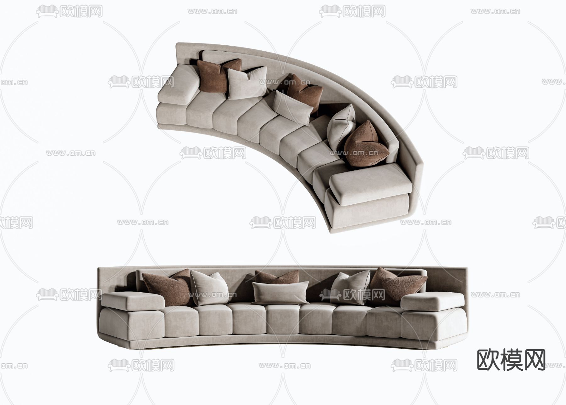 现代布艺弧形沙发3d模型下载