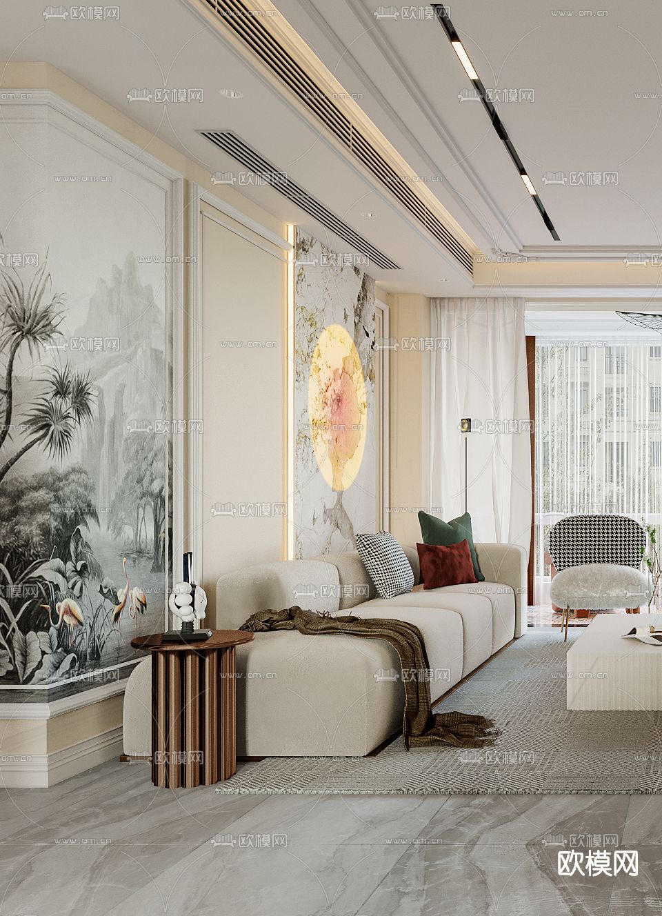 简欧轻奢客厅餐厅3d模型下载（渲染图7）