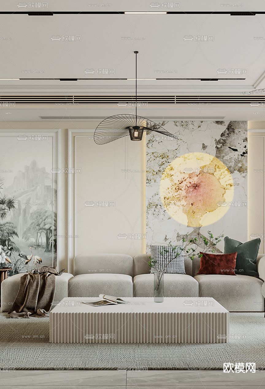 简欧轻奢客厅餐厅3d模型下载（渲染图8）