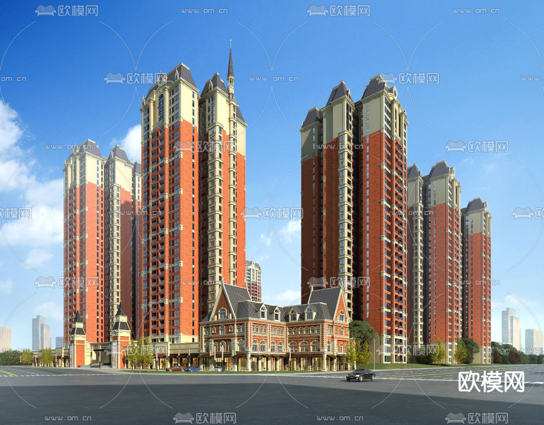 欧式高层住宅楼外观3d模型下载