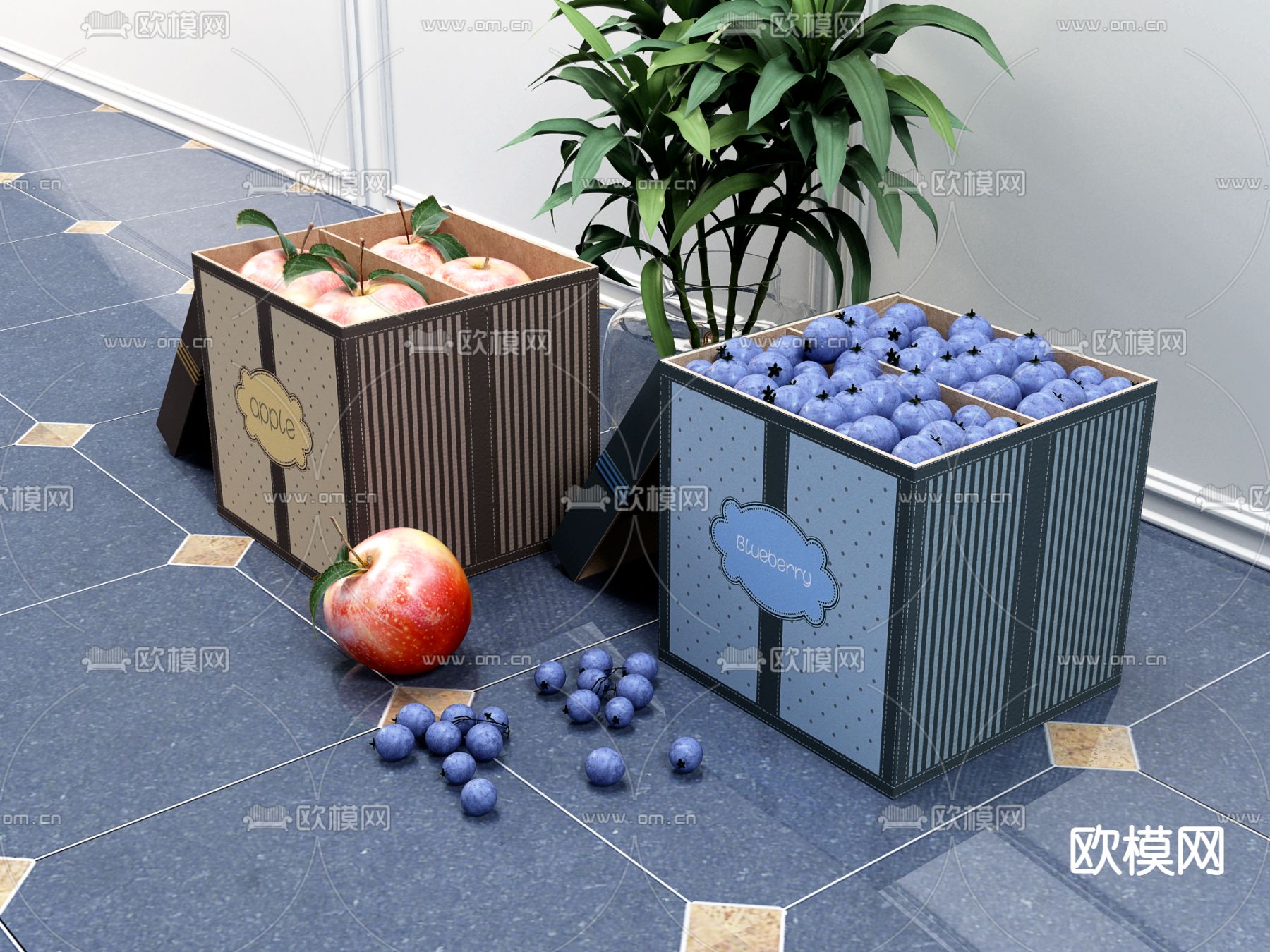 现代水果礼盒3d模型