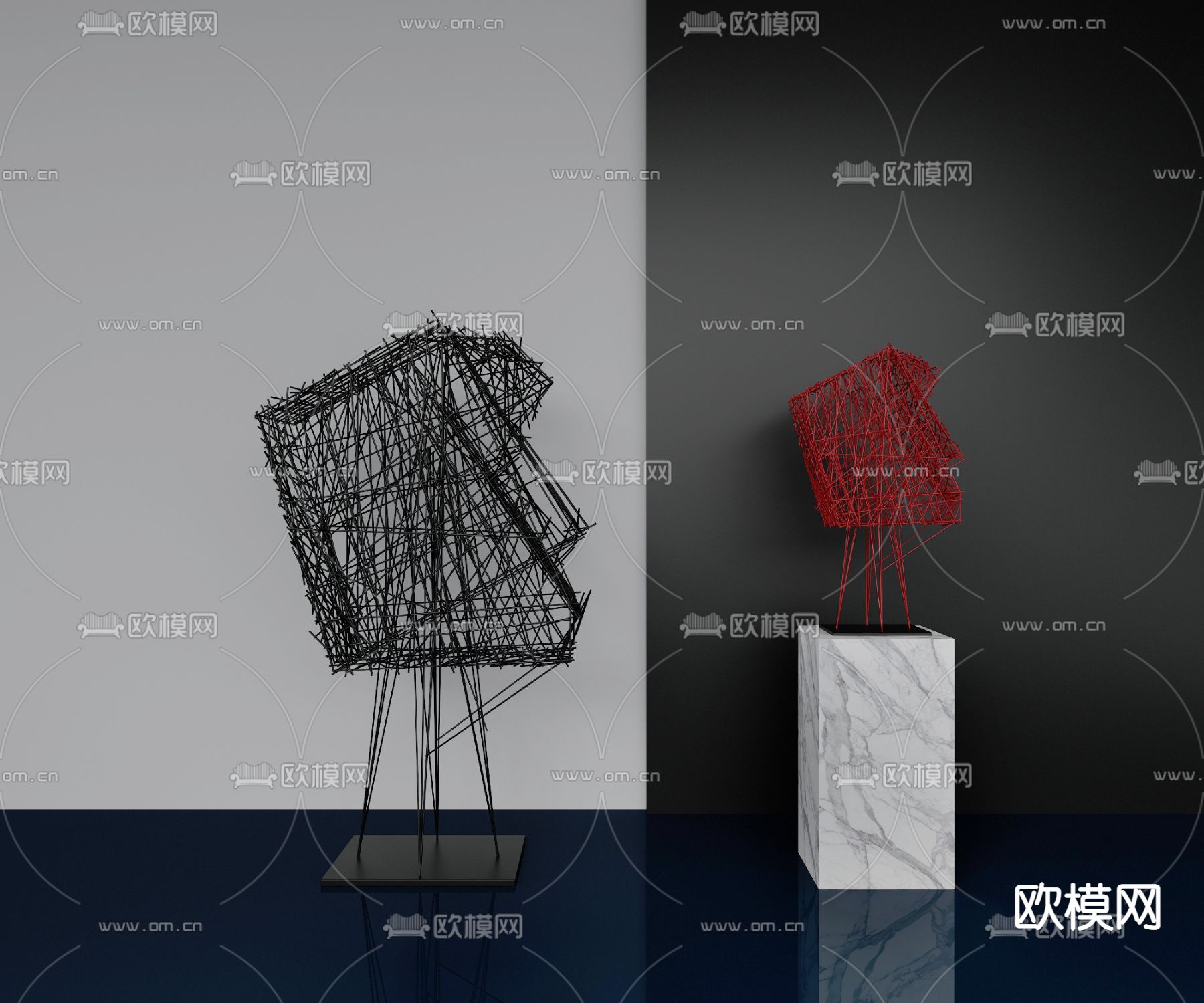 现代铁艺抽象雕塑3d模型下载