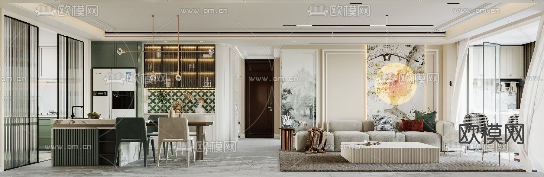 简欧轻奢客厅餐厅3d模型下载（渲染图4）