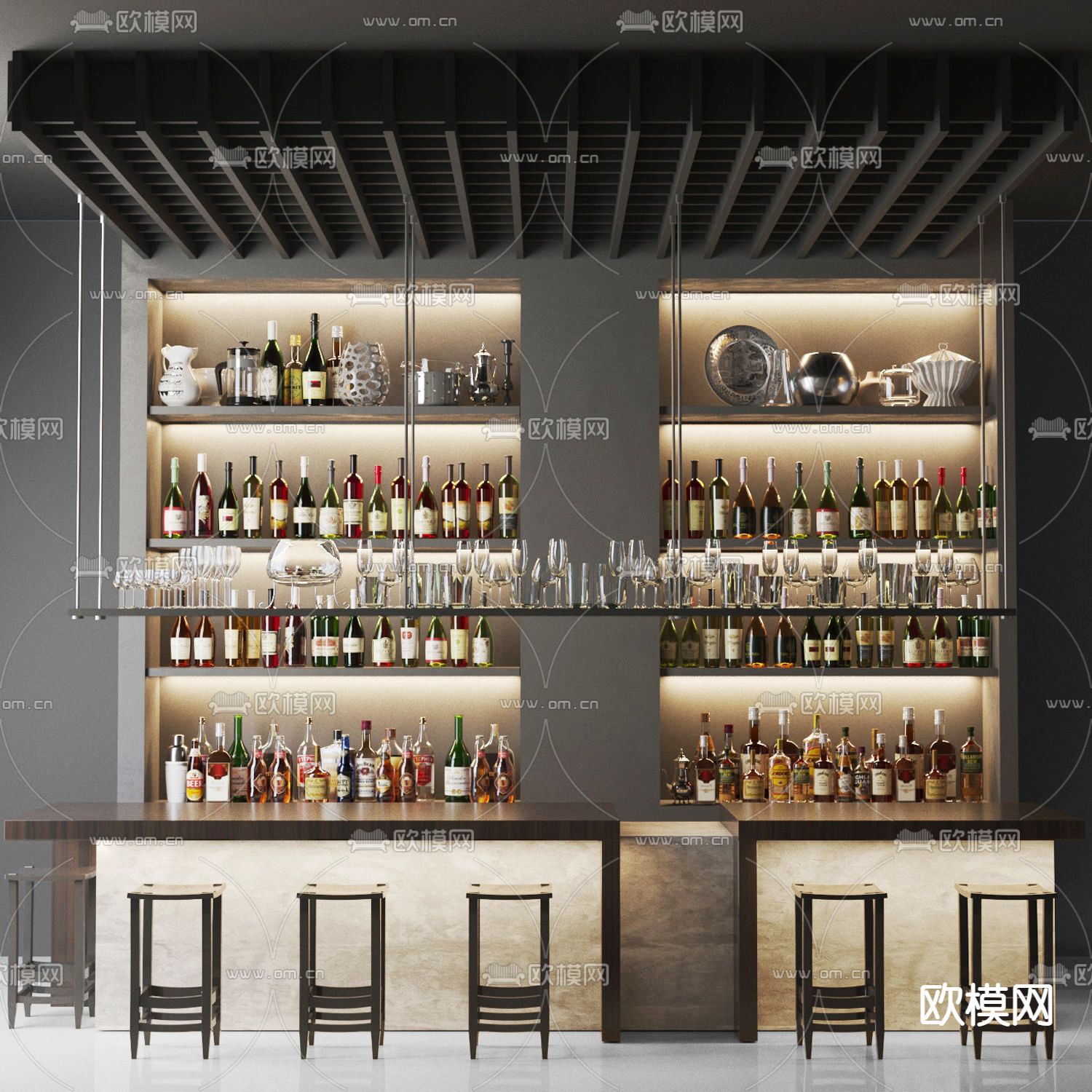 工业风酒吧吧台3d模型下载