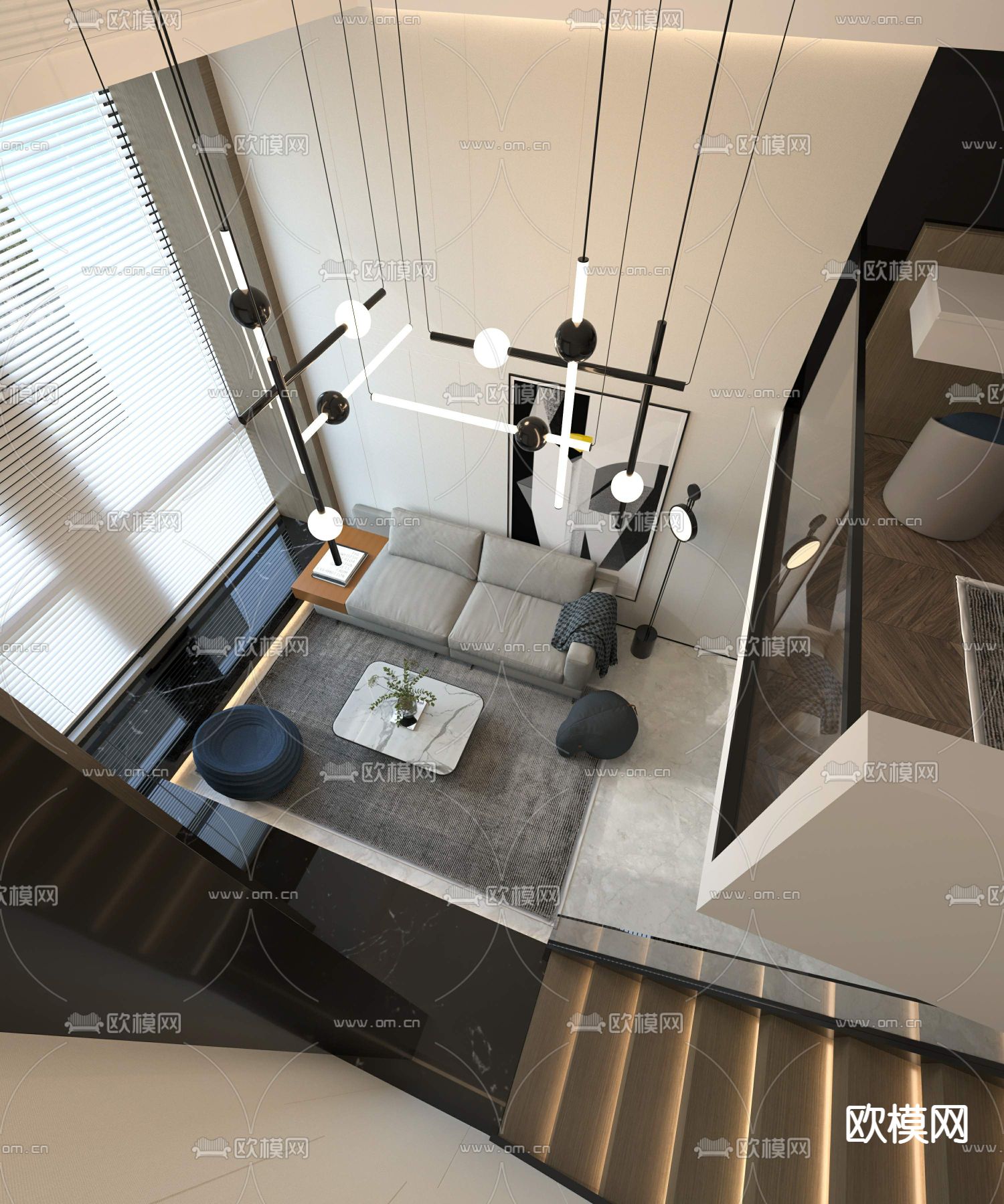 现代复式公寓客餐厅3d模型