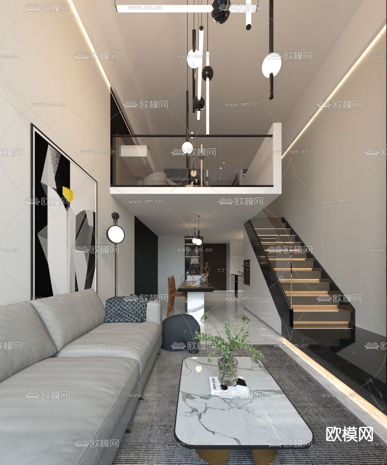 现代复式公寓客餐厅3d模型