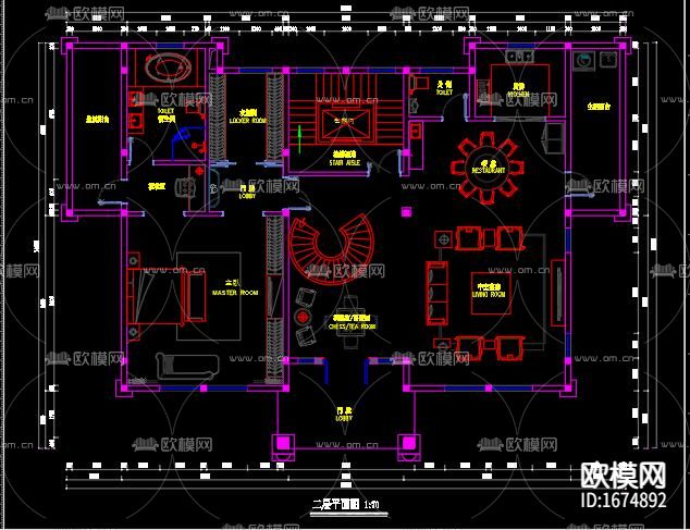 欧式别墅建筑cad结构图下载（渲染图6）