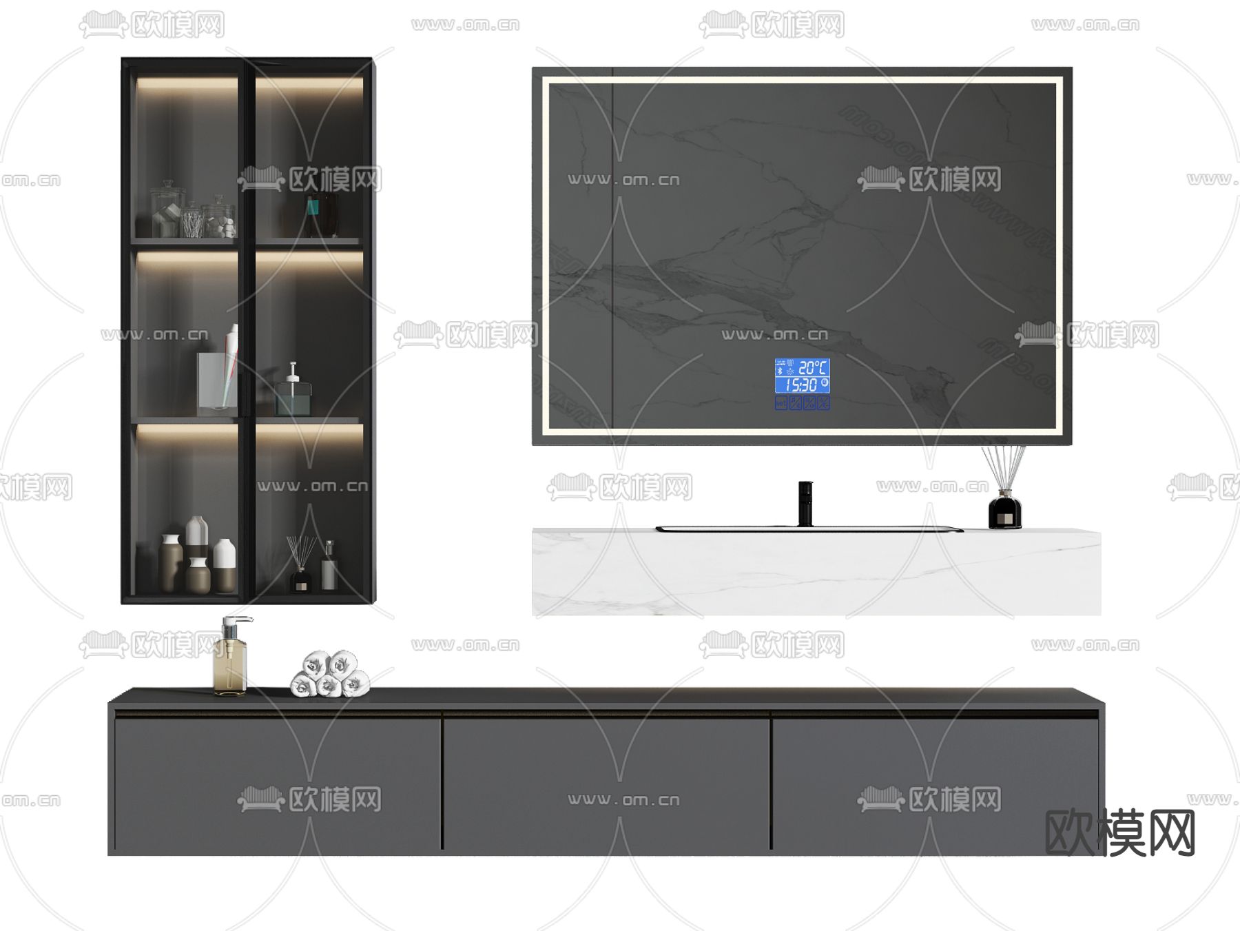 现代轻奢浴室柜su模型下载（渲染图1）