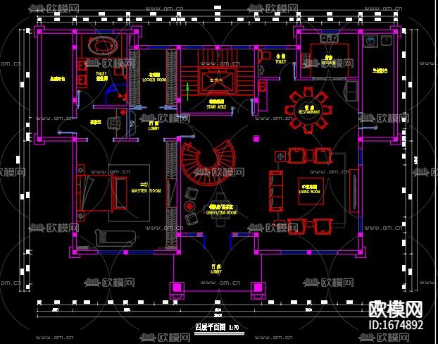 欧式别墅建筑cad结构图下载（渲染图8）