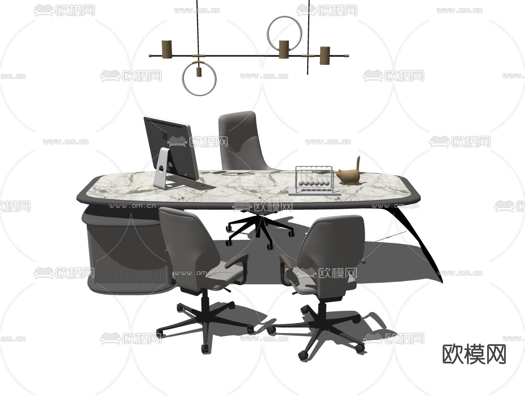 现代班台办公桌椅su模型下载（渲染图2）