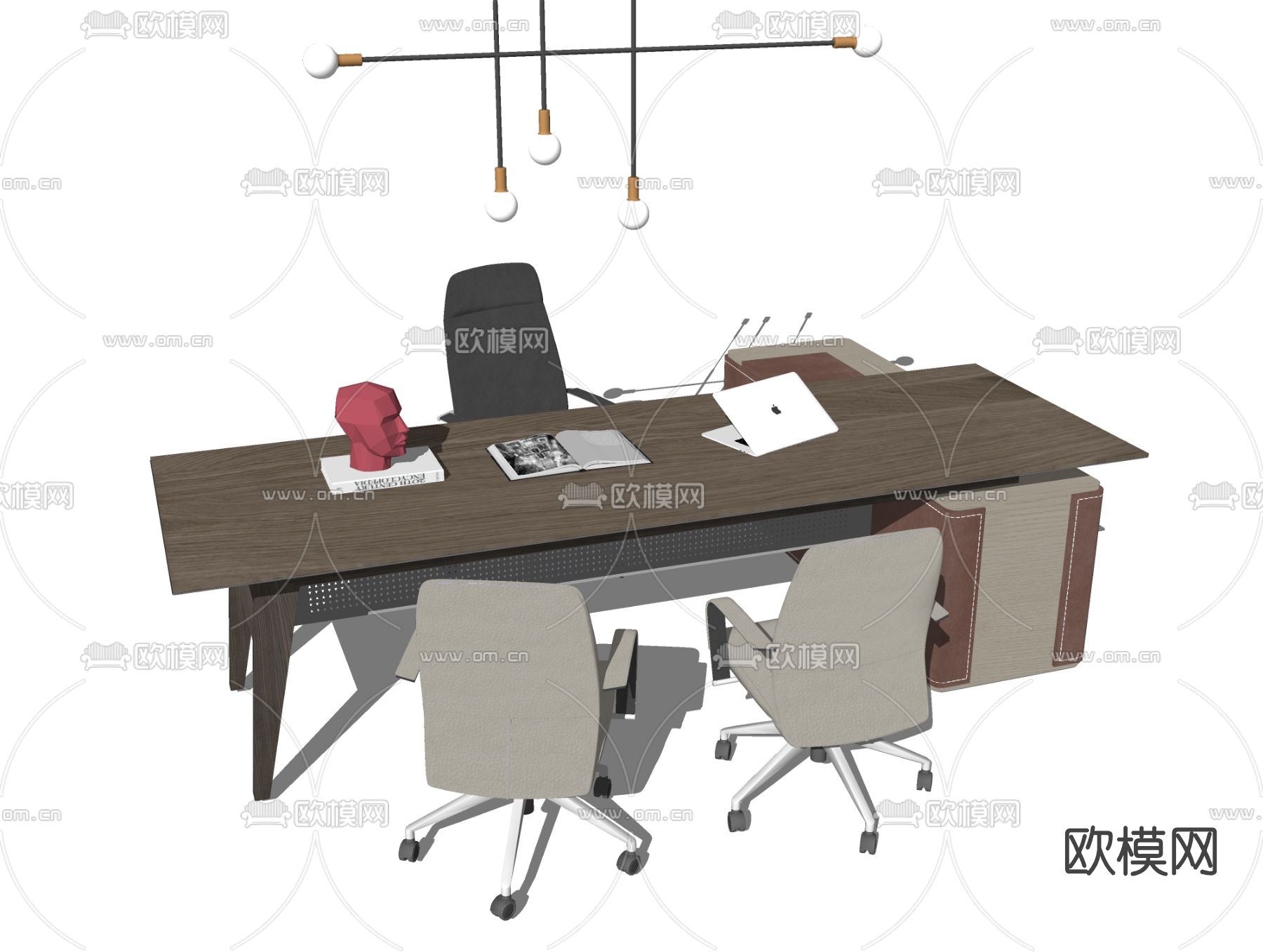 现代班台办公桌椅su模型下载（渲染图2）