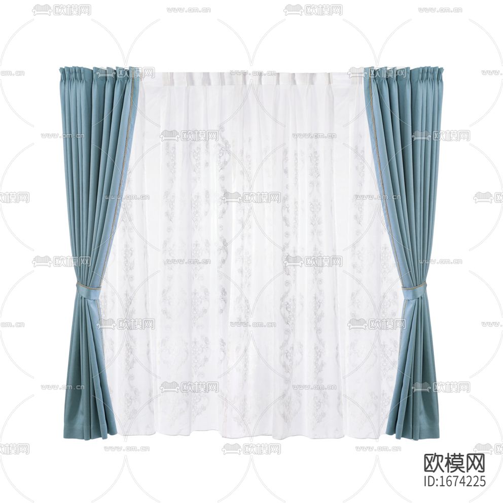 现代简约蓝色布艺遮光窗帘下载