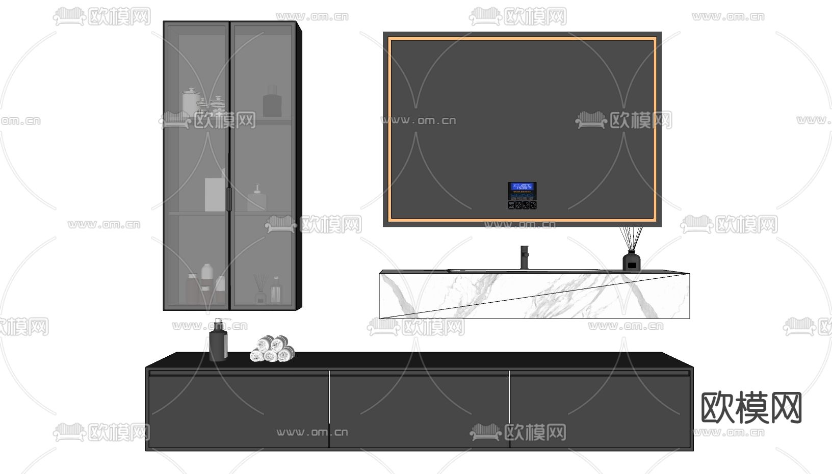 现代轻奢浴室柜su模型下载（渲染图2）