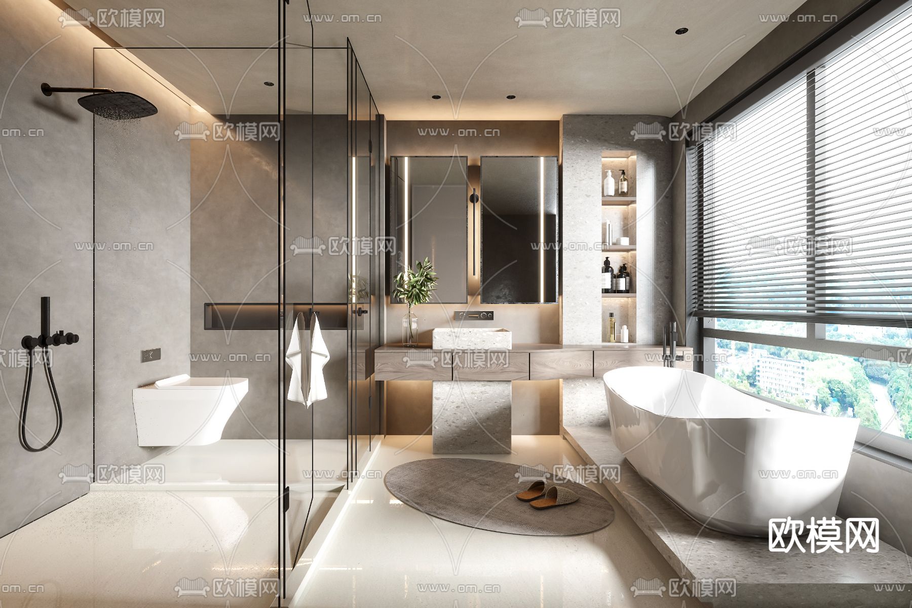 现代卫生间浴室3d模型下载_ID11434433_3dmax免费模型-欧模网