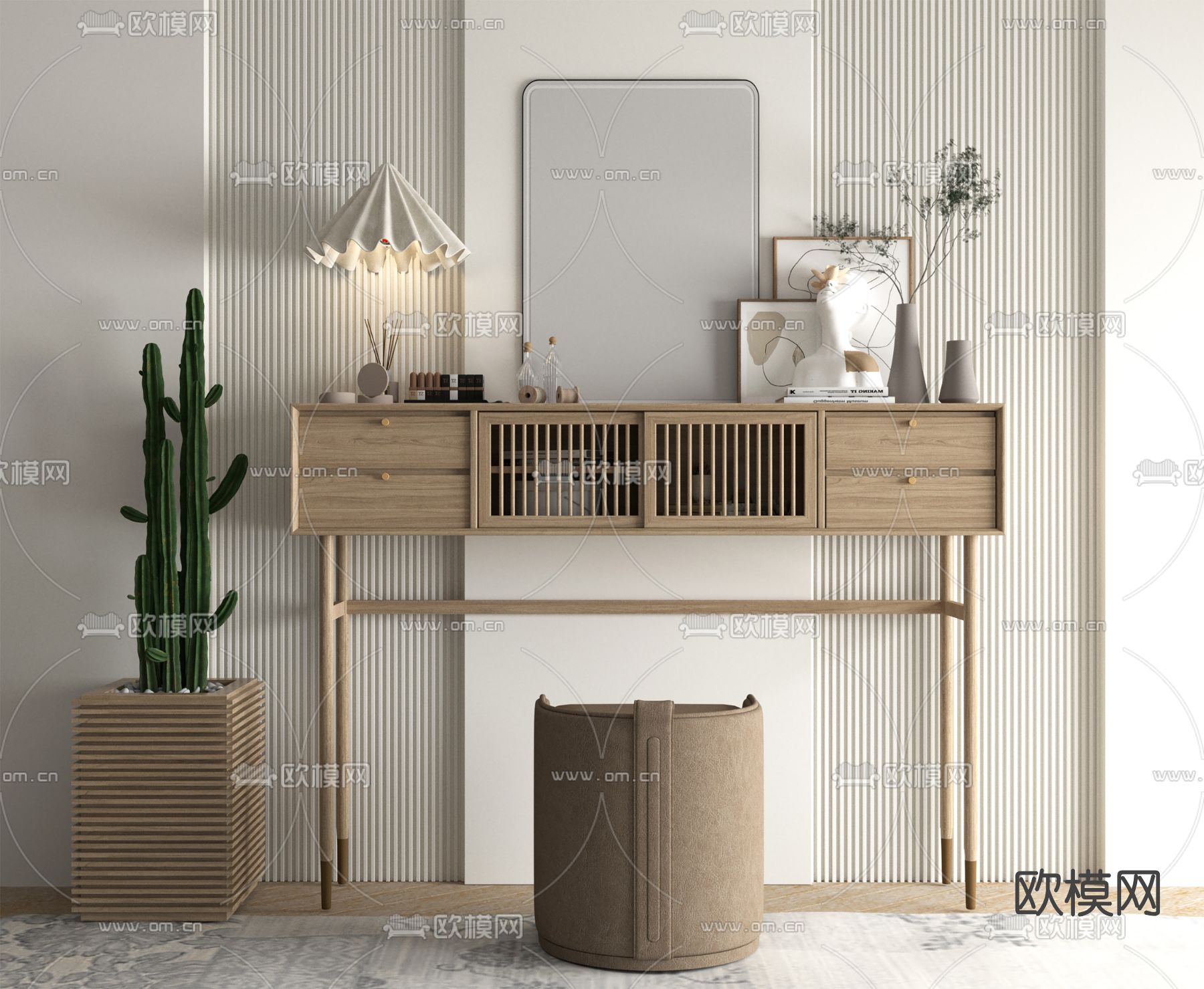 北欧原木梳妆台su模型下载（渲染图1）