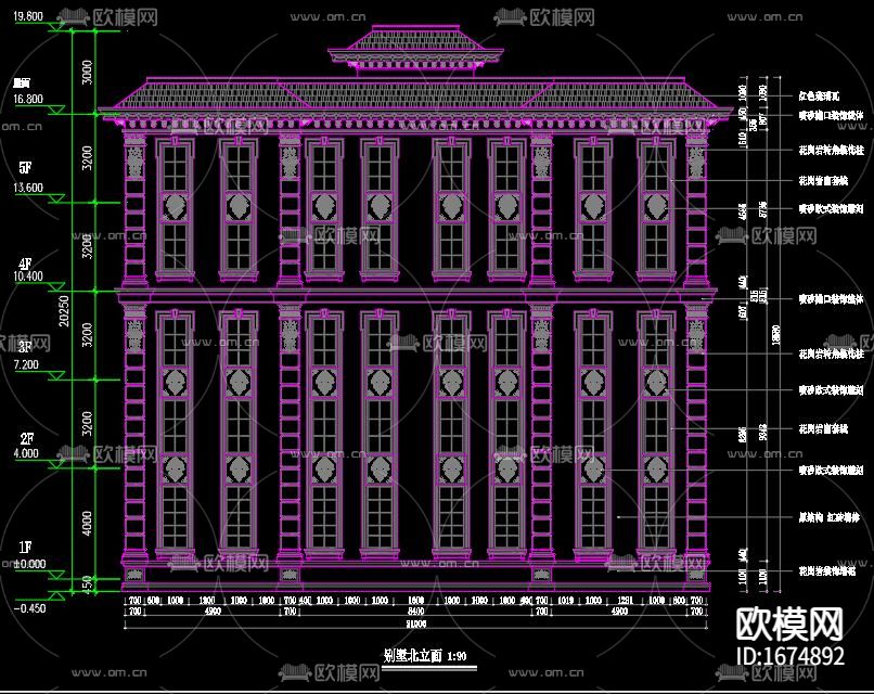 欧式别墅建筑cad结构图下载（渲染图3）